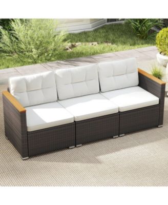 3-Seat Outdoor Wicker Patio Sofa with Deep Seating Cushions