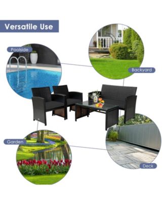 4-Piece Patio Rattan Seating Set with Loveseat, Chairs, and Coffee Table