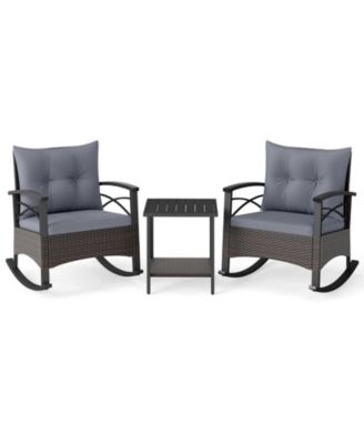 3-Piece Outdoor Rocking Wicker Bistro Set with Acacia Wood Table