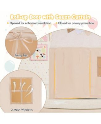 Kids Play Tent Large Playhouse with Glow in the Dark Stars and Mat-Beige