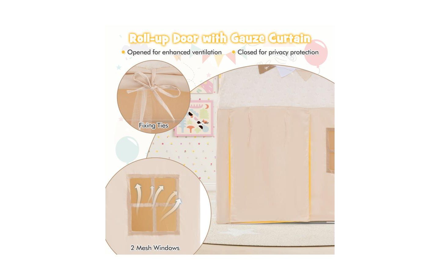Детская игрушка HONGGE Glow-in-the-Dark Stars Play Tent with Mat, Ages 3+, цвет: Бежевый — фото 10