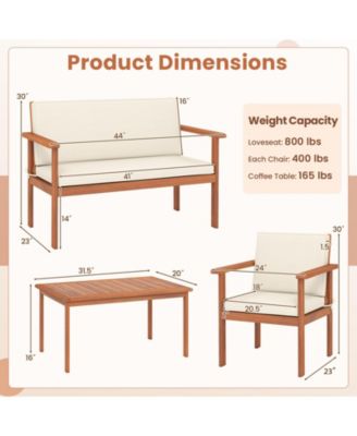 4-Piece Acacia Wood Patio Furniture Set with Loveseat and Cushions