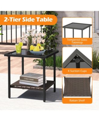 3-Piece Outdoor Swivel Wicker Chair Set with Tempered Glass Side Table