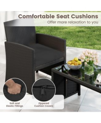 4-Piece Patio Rattan Furniture Set with Removable Cushions and Glass Table