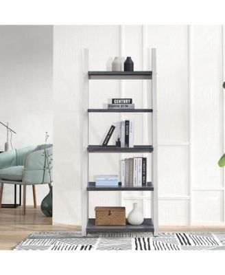 Ladder Bookshelf -Tier Rubber Wood Frame Bookcase, Storage Rack for Living Room, Home Office