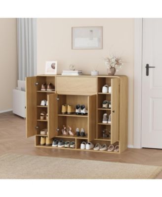 Shoe Cabinet with 4 Doors and Drawer, 10 Tier Entryway Storage with Open Bottom Shelf