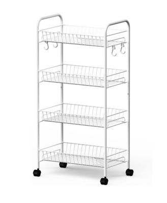 4 Tier Rolling Cart with 360&deg;Wheels, Snack Cart, Removable Wire Baskets