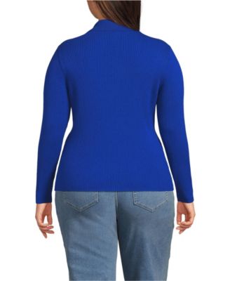 Plus Size Cotton Ribbed Long Sleeve Polo Sweater