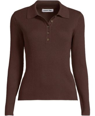 Women's Cotton Ribbed Long Sleeve Polo Sweater