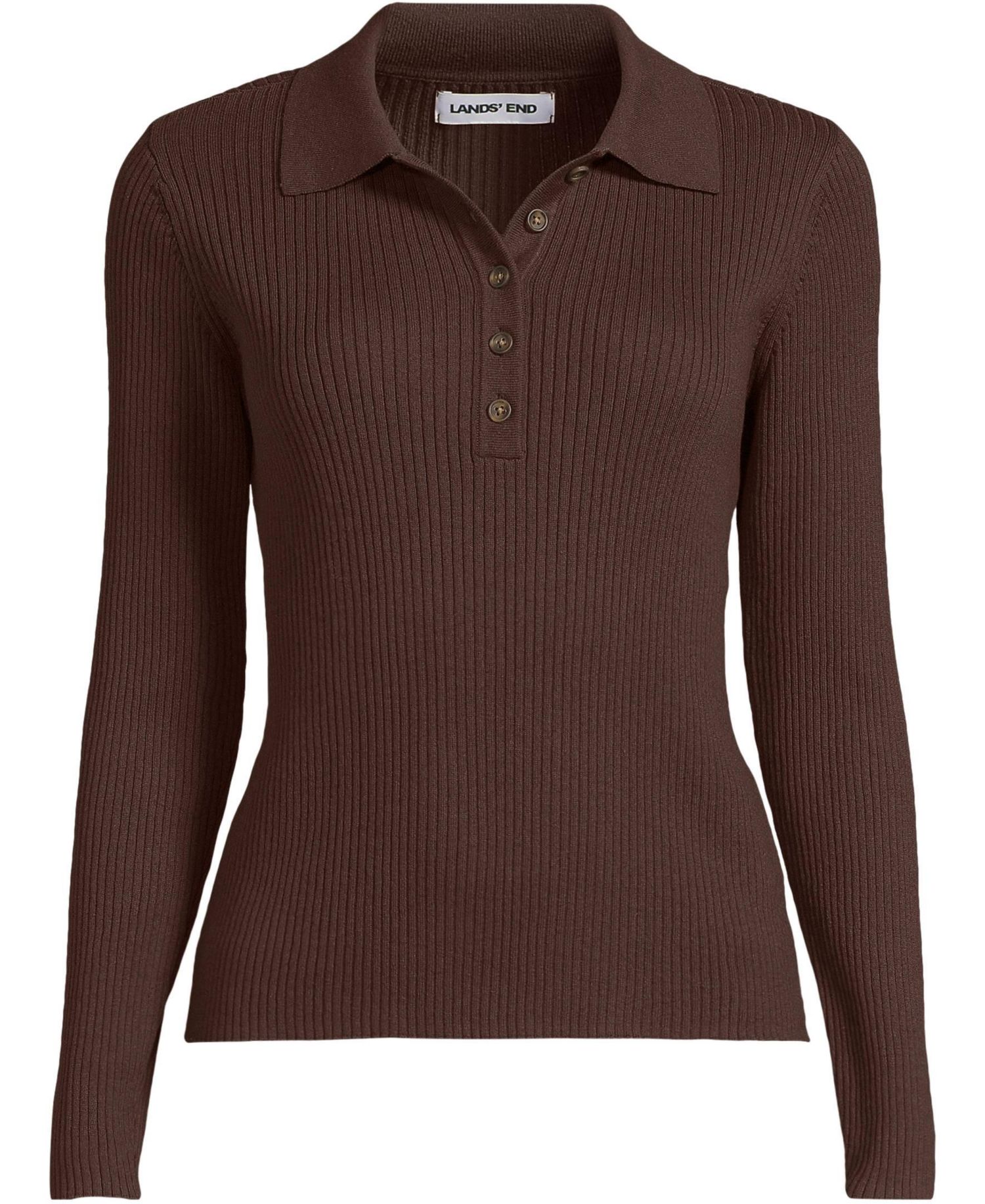 Women's Cotton Ribbed Long Sleeve Polo Sweater