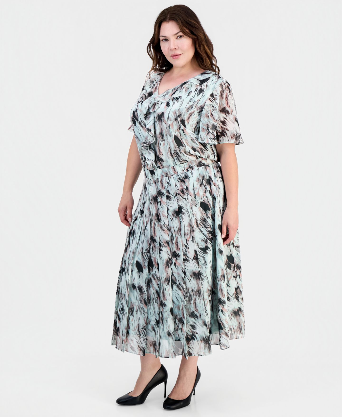 Женская юбка Kasper Plus Size Printed Pull-On Midi, цвет: Морской разноцветный — фото 2