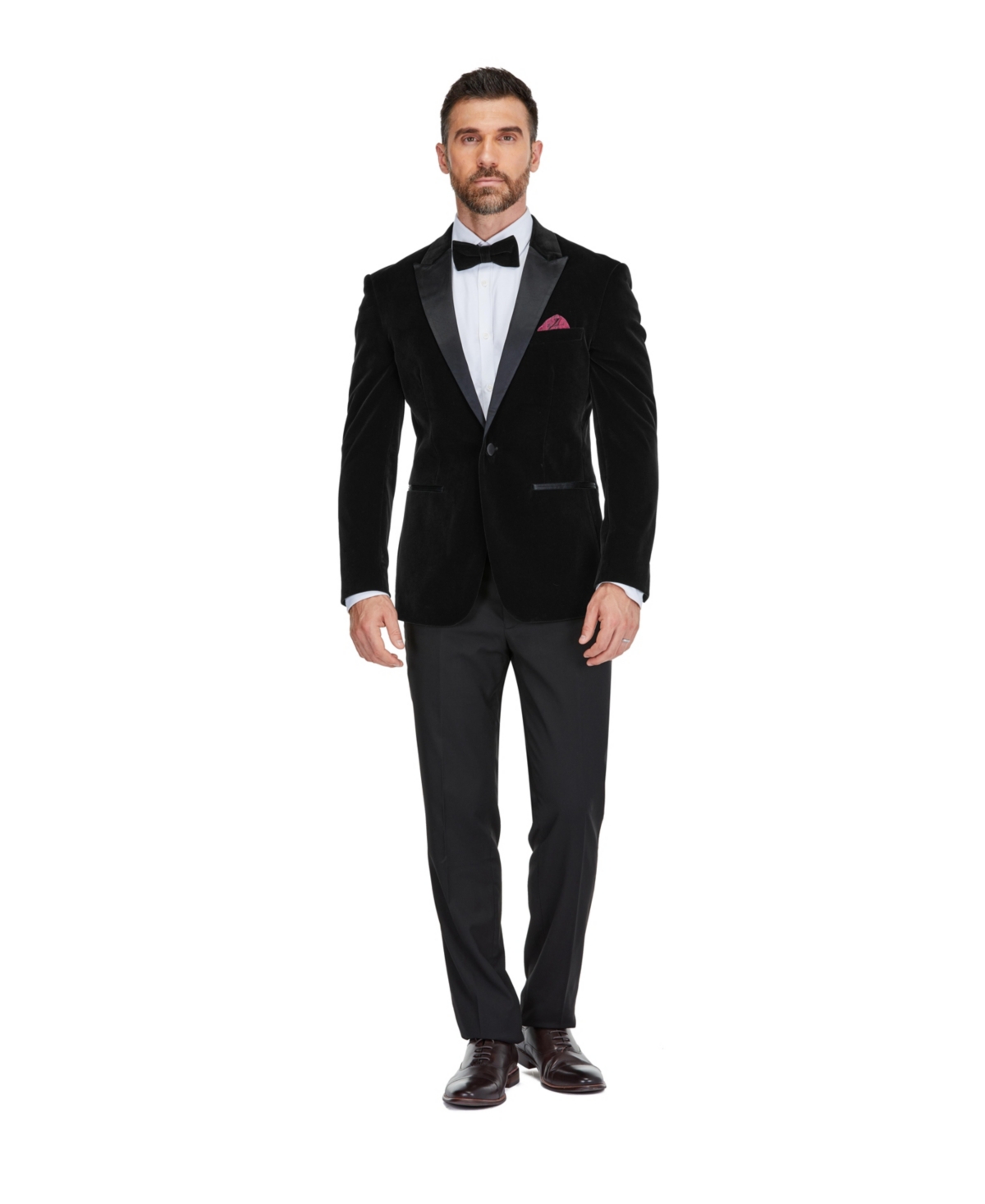 Gino Vitale Men's 2-Piece Velvet Birdseye Lapel Slim-Fit Tuxedo - Black