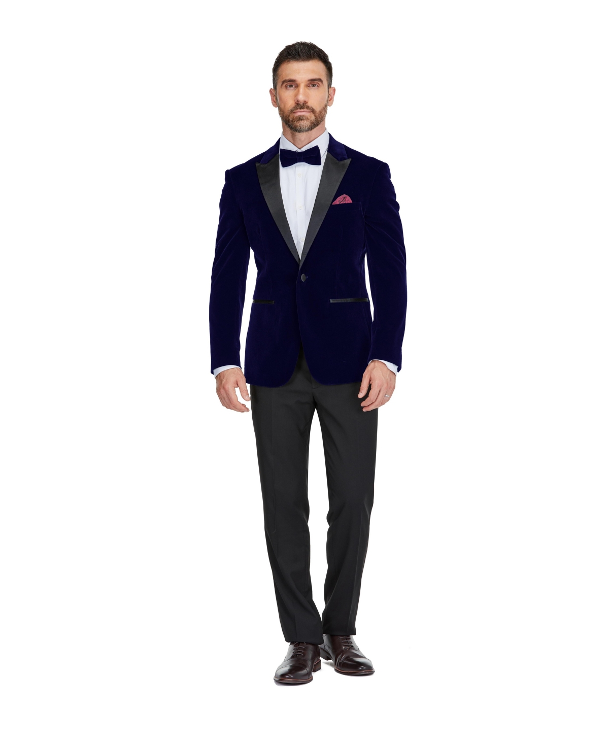 Gino Vitale Men's 2-Piece Velvet Birdseye Lapel Slim-Fit Tuxedo - Midnight blue