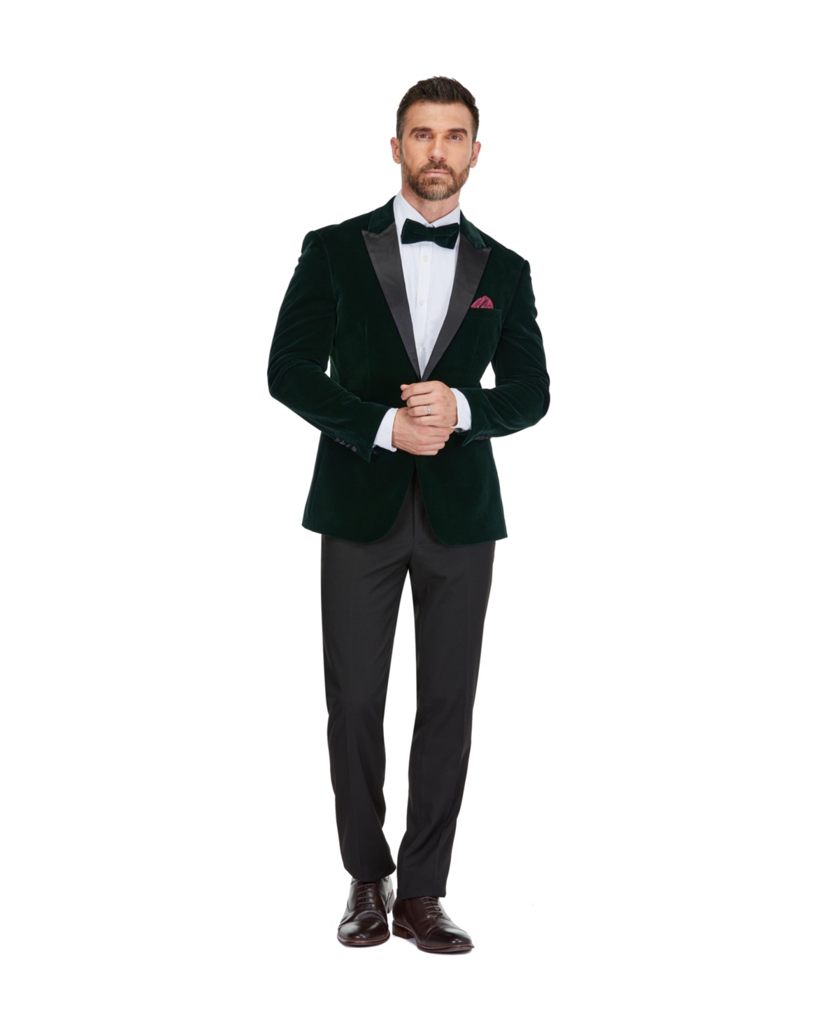 Gino Vitale Men's 2-Piece Velvet Birdseye Lapel Slim-Fit Tuxedo - Hunter green