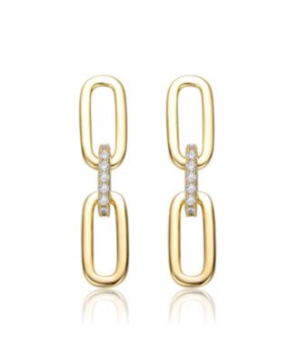 Chic 14K Gold Plated CZ Triple Chain Midi Drop Earrings