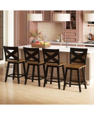 24 in Swivel Counter Height Bar Stools Set of 2 with Rubberwood Frame