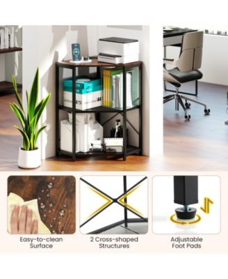 Corner Printer Stand with Power Outlet and Adjustable Shelf
