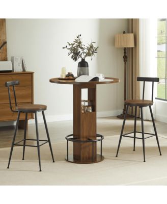 3-Piece Bar Table Set with 31.5-Inch Round Table and 2 Stools with Metal Footrest Ring