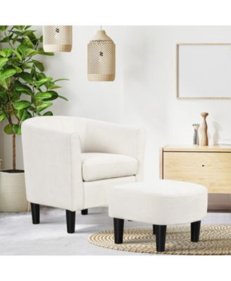 Upholstered Teddy Velvet Barrel Chair with Ottoman Footrest