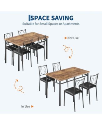 Dining Table Set for 4, Small Kitchen Table with Upholstered Chairs, Farmhouse Wood Dining Table Chairs for Kitchen Room, Small Spaces