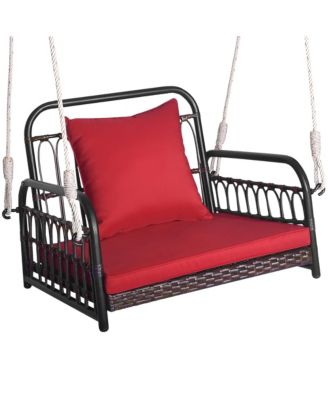 Single Person Hanging Swing Outdoor Hanging Seat w/ Back Cushion and Seat Cushion