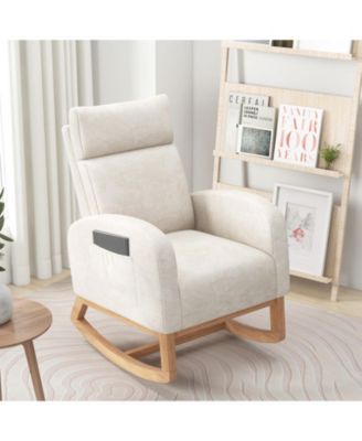 Upholstered Chenille Rocker Armchair with Rubber Wood Frame