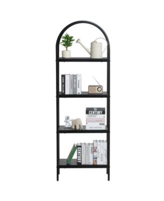 Metal Bookshelf, 4-Tier Arched Industrial Storage Unit for Living Room and Office