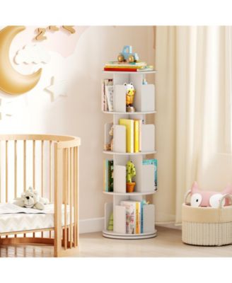 Four Tier Rotating Bookshelf with Dividers and Safety Baffles