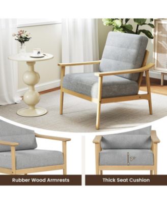 Modern Accent Chair with Rubber Wood Armrests and Legs