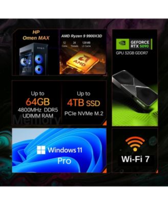 Omen MAX Tower Desktop AMD Ryzen 9 32GB RAM NVIDIA GeForce RTX 5090 1TB SSD Storage Windows 11 Pro
