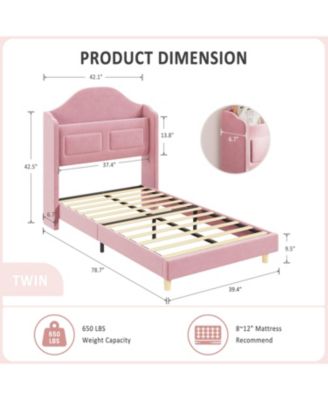 Upholstered Bed Frame with Led Lights, Velvet Platform Bed Frame with Wing Back Storage Headboard