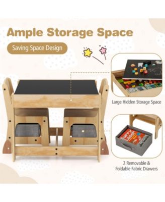3 in 1 Kids Table and Chair Set with Removable Tabletop and 2 Storage Drawers
