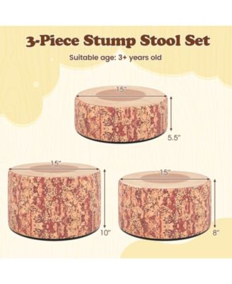 3-Piece Tree Stump Stool Set with Wood Printing Nature Decoration