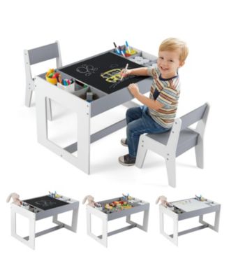 Multifunctional Kids Table and 2 Chairs Set with Chalkboard