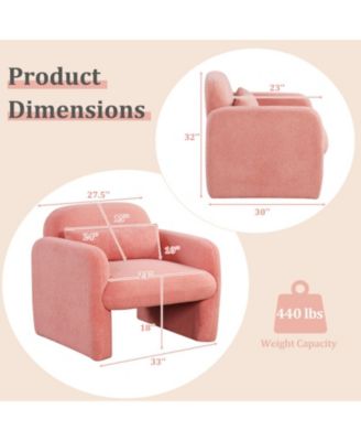 Modern Sherpa Accent Chair with Waist Pillow and Curved Armrests