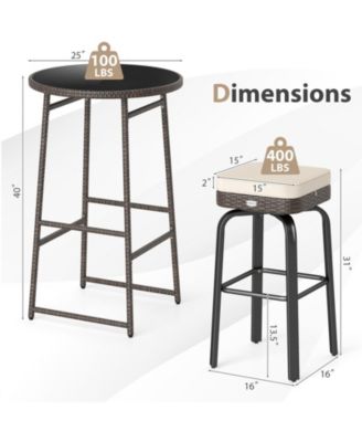 3-Piece Outdoor Swivel Bar Set with PE Rattan Bar Height Table and 2 Chairs