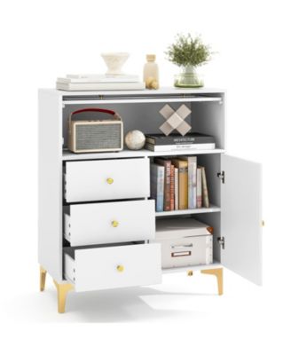 Chest of Drawers with Fluted Glass Door and Storage