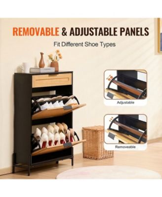 Rattan Shoe Cabinet, Narrow 2 Flip Drawers and 1 Slide Drawer