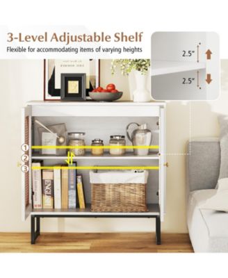 Rattan Buffet Storage Cabinet with Doors and Adjustable Shelf