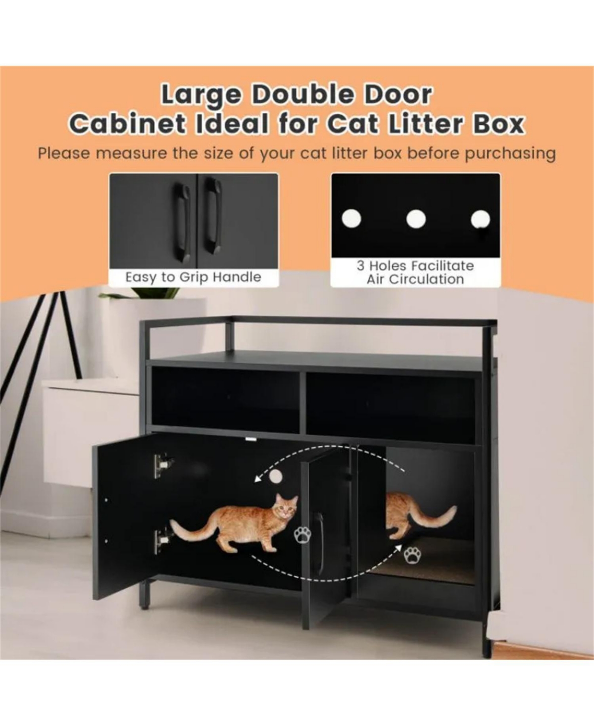 Zeus & Ruta Modern Cat Washroom with Double Doors and Scratch Board