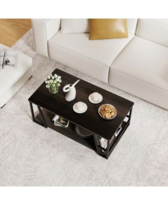 Industrial Coffee Table 2 Tier with Storage Shelf Rectangle