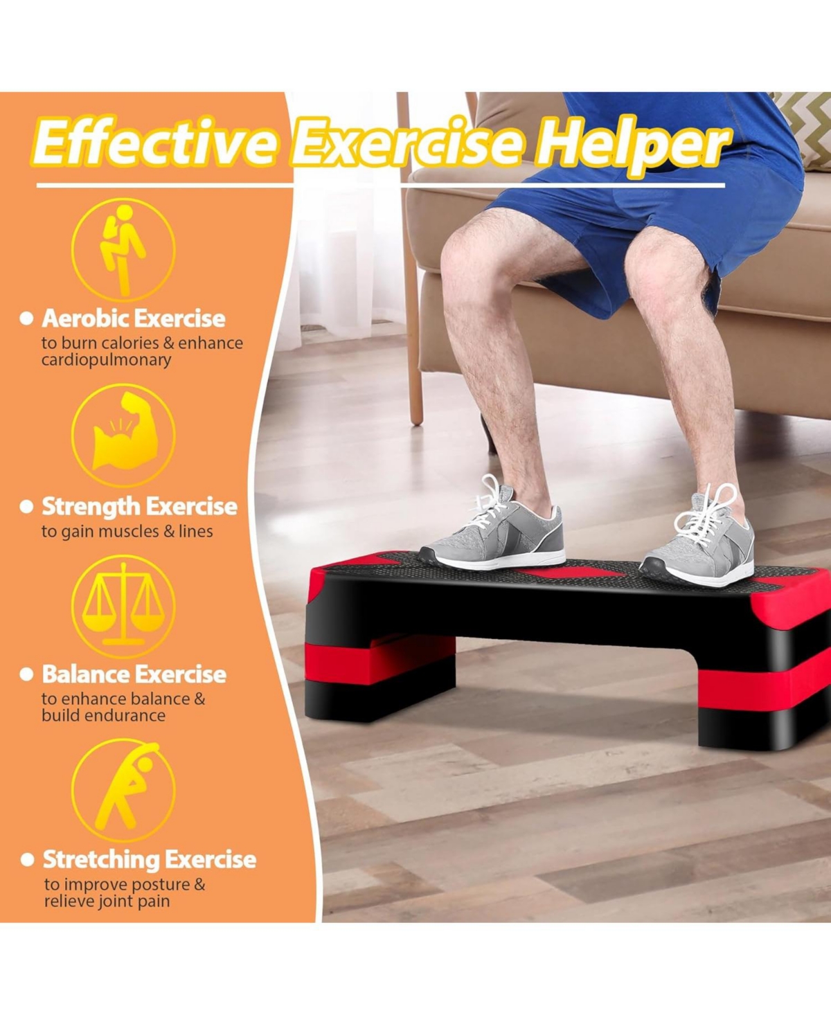 Zeny 26.5 inch Aerobic Step Platform with 4 Step Risers, Height Adjustable Exercise Stepper for Home Gym Workouts