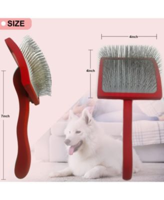 Curved Slicker Brush for Long Haired Dogs Soft Round Pins Beech Wood Handle