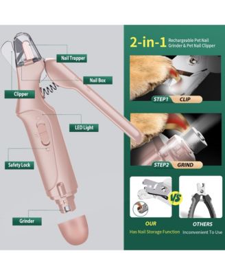 2 in 1 Pet Nail Clipper Grinder with LED Lights Quick Sensor Safety Guard USB Rechargeable Low Noise for Dogs Cats
