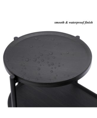 Round Wooden Coffee Table with 2-Tier Storage Tray in Black
