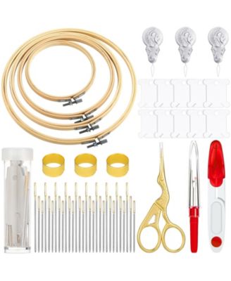 53 Pieces Cross Tool Embroidery Starter Kit Hoop Ring Sewing Threading Thimbles Floss Bobbins Seam Ripper