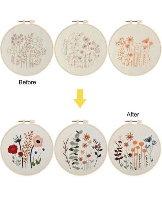 3 Pack Embroidery Starter Kit Beginners Stamped Cross Cute Flowers Patterns Hoop Threads Adults