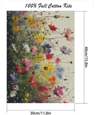 Flower Stamped Cross Stitch Kit DIY Embroidery Needlepoint Ornament Home Decor 12x16