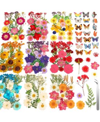235 Pcs Pressed Dried Flowers Bulk Dry Molds Candles Diy Art Making Tweezers Butterfly Stickers Set