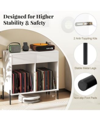 Double Wide Record Player Stand with Power Outlets and Storage